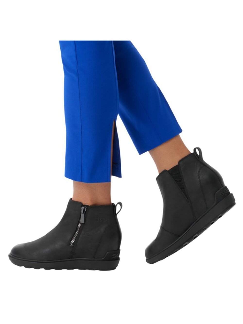 NWT Sorel Womens Evie II Zip Wedge Ankle Boot 2056371 Black / Black 8.5M - Picture 2 of 16